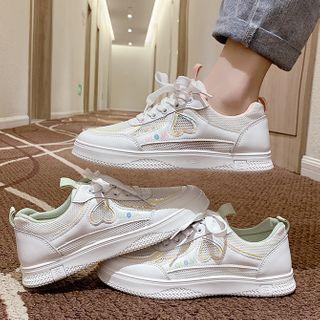 Heart Embroidered Mesh Sneakers