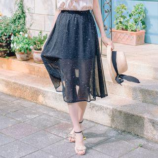 Elastic Waist Sheer Chiffon Skirt