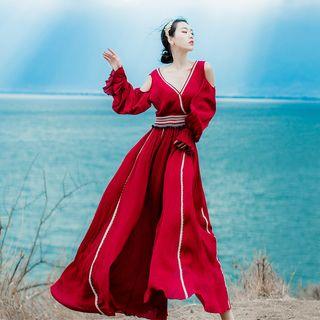Long-sleeve Paneled Wide-leg Jumpsuit