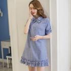 Pinstripe Bow Short-sleeve Shirtdress