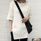 Embroidered Letter Elbow-sleeve T-shirt