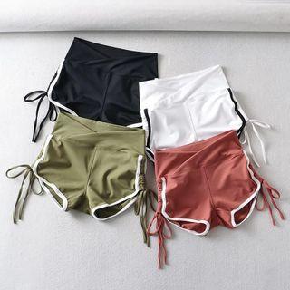 High Waist Drawstring Contrast Trim Yoga Shorts