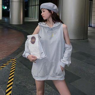 Cold-shoulder Moon Print Hoodie