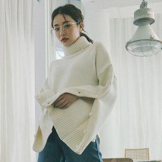 Turtleneck Button-detail Sweater