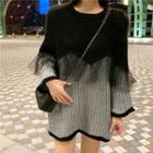 Color-block Loose-fit Mesh Sweater As Figure - One Size