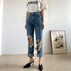 Cutout Fringed Loose-fit Jeans