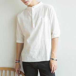 Plain Elbow Sleeve Half Placket Shirt