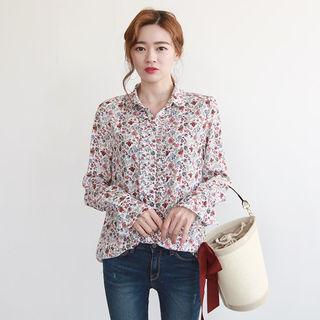 Frill-trim Floral Blouse