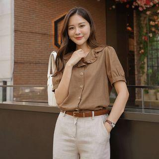 Frilled-collar Line Blend Blouse