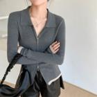 Long-sleeve Slim-fit Zip Cardigan