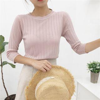 Plain 3/4 Sleeve Knit T-shirt