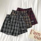 Lettering Embroidered Plaid High-waist Shorts