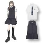 Short-sleeve Shirt / Buttoned Sleeveless Pinafore Dress