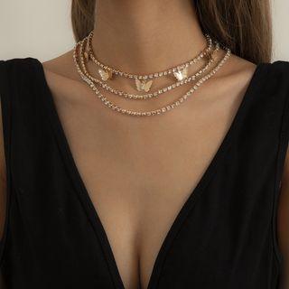 Layered Rhinestone Butterfly Chain Choker