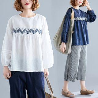 Embroidered Round-neck Long-sleeve Shirt