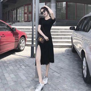 Short-sleeve Side-slit A-line Dress