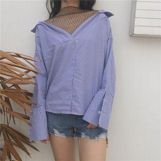 Mesh Panel Striped Long Sleeve Shirt