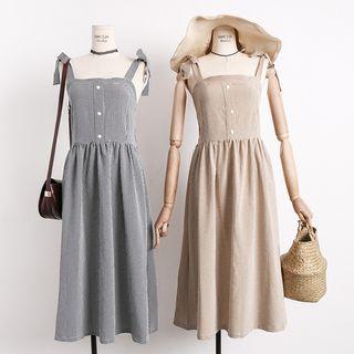 Ribbon-strap Sleeveless Plaid Dress