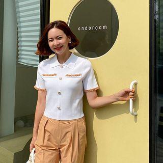 Collared Buttoned Knit Top Ivory - One Size
