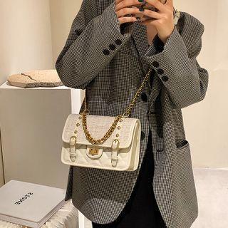 Plaid Panel Buckled Flap Crossbody Bag