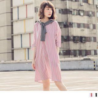 V-neck Collared Striped Dress