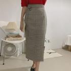 Plaid H-line Long Skirt Beige - One Size