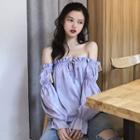 Off-shoulder Lace-up Long-sleeve Top