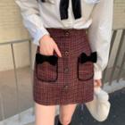 Bow Accent Plaid Mini Pencil Skirt