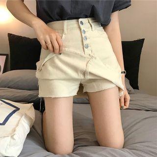 Frayed Slim-fit Denim Skorts