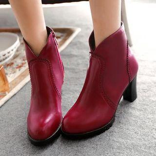 Brogue Zip-up Chunky Heel Short Boots
