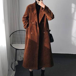 Corduroy Double-breasted Long Coat