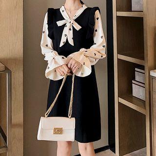 Dotted Panel Long-sleeve Knit Dress