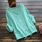 Long-sleeve Drawstring Buttoned Lace Top