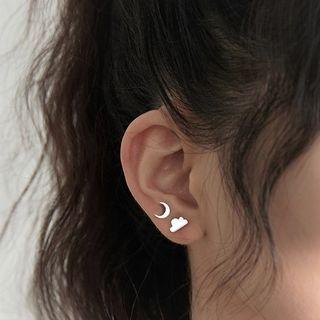 Asymmetrical Moon & Cloud Stud Earring