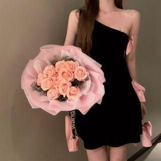 One Sleeve Ribbon A-line Dress