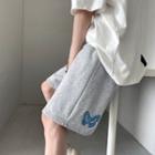 Butterfly Embroidered Drawstring-waist Shorts