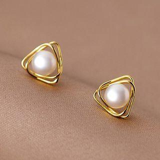 Triangle Sterling Silver Faux Pearl Earring