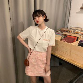 Short-sleeve T-shirt / Tweed Mini A-line Skirt