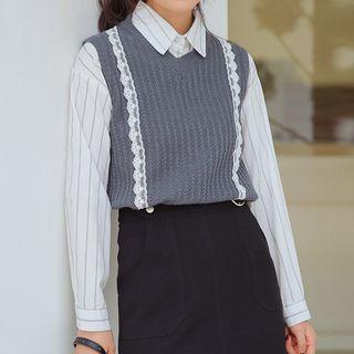 Lace Trim V-neck Knit Vest