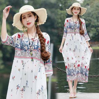 Ethnic 3/4-sleeve Dress