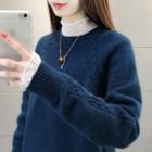 Set: Mesh Blouse + Crew-neck Sweater