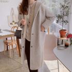 Hooded Snap-button Fluffy Knit Coat Melange Beige - One Size
