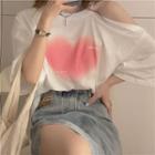 Cold-shoulder Heart Print T-shirt