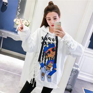 Cartoon Print Lace-up Print Hoodie