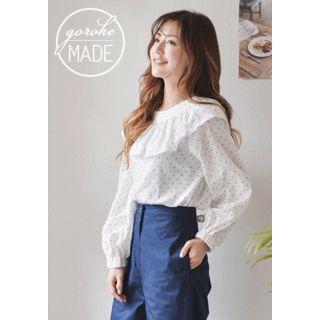 Capelet Bishop-sleeve Polka-dot Top