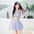 Set: Strappy Plaid Top + Swim Skirt