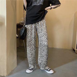 Geometric Print Oversized Tee / Leopard Print Wide Leg Pants
