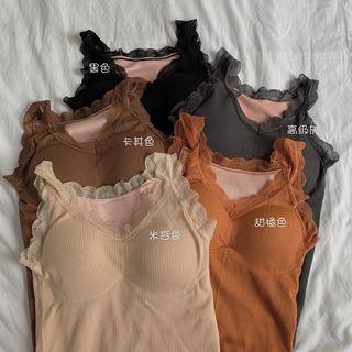 Lace Trim Padded Ribbed Tank Top