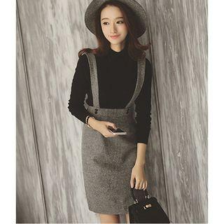 Set : Plain Suspender Skirt + Black Knit Top