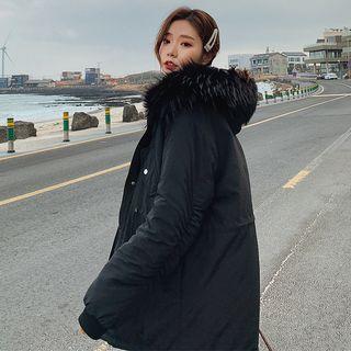 Furry-trim Zip Hooded Padded Parka
